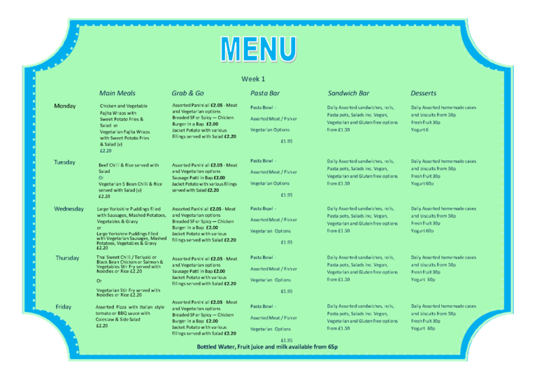 MENU Week 1 Spring Term 2026 | Bishop Heber High School